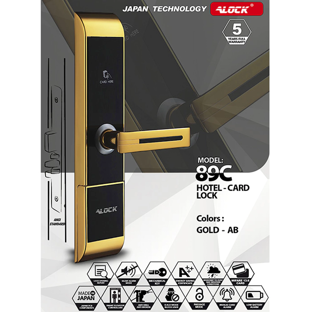 دستگیره کارتی هتلی ALOCK مدل 89C Gold (آفلاین)